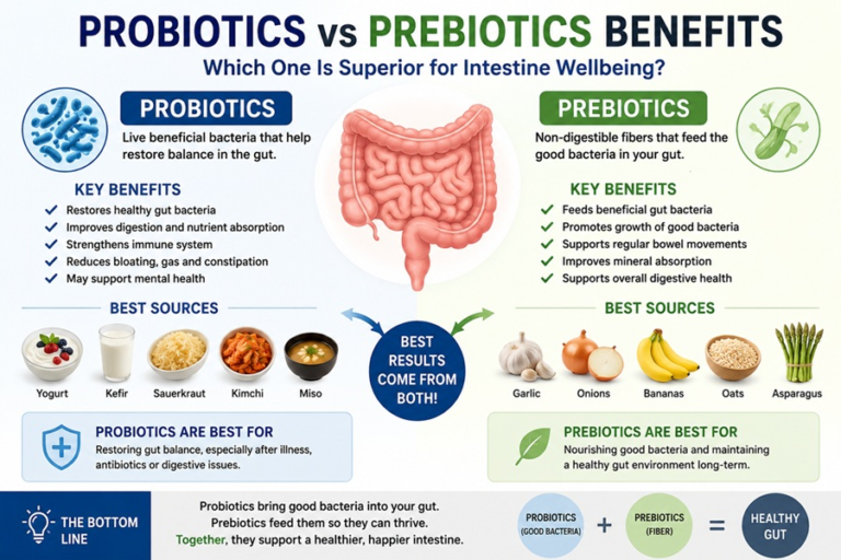 probiotics vs prebiotics benefits