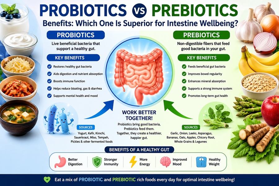 probiotics vs prebiotics benefits