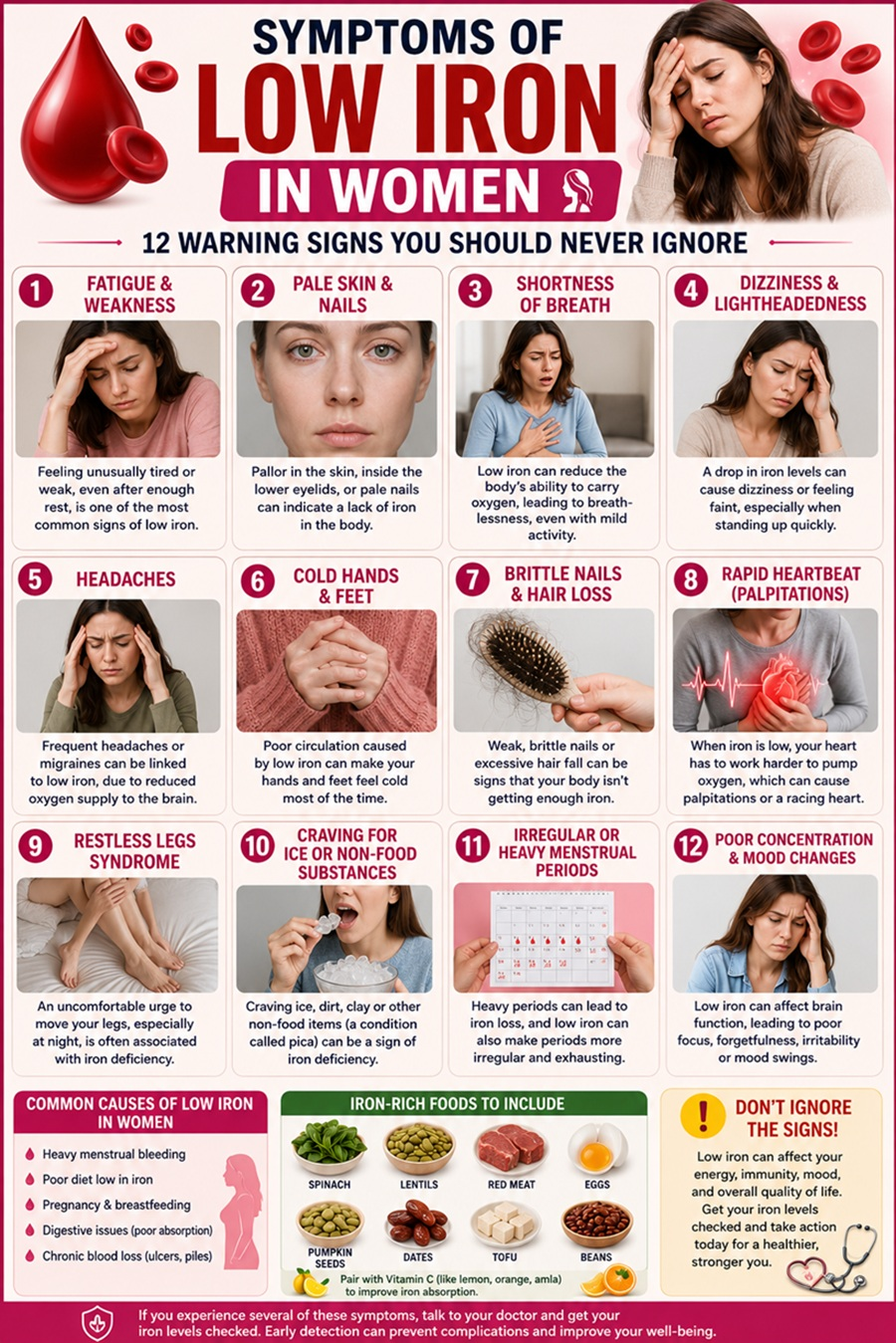 symptoms of low iron in women