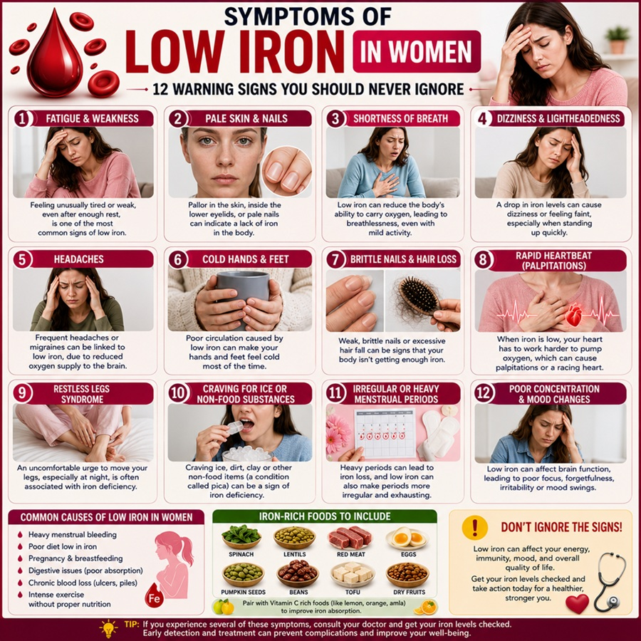 symptoms of low iron in women